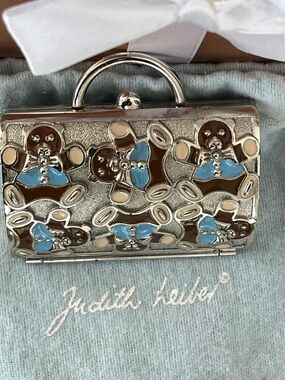 Judith Leiber Teddy Bear Trinket Pill box with Dust bag Vintage GUC